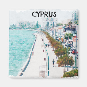 Aimant Chypre Watercolor Beach Vintage voyage