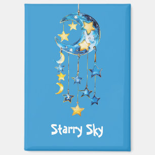 Aimant Ciel étoilé bleu aqua étoiles jaunes lunes