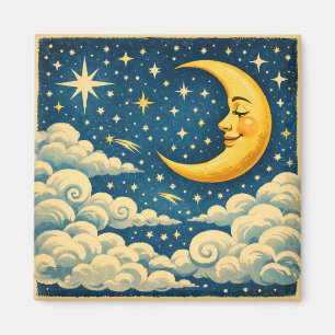 Aimant Ciel nocturne vintage croissant de lune