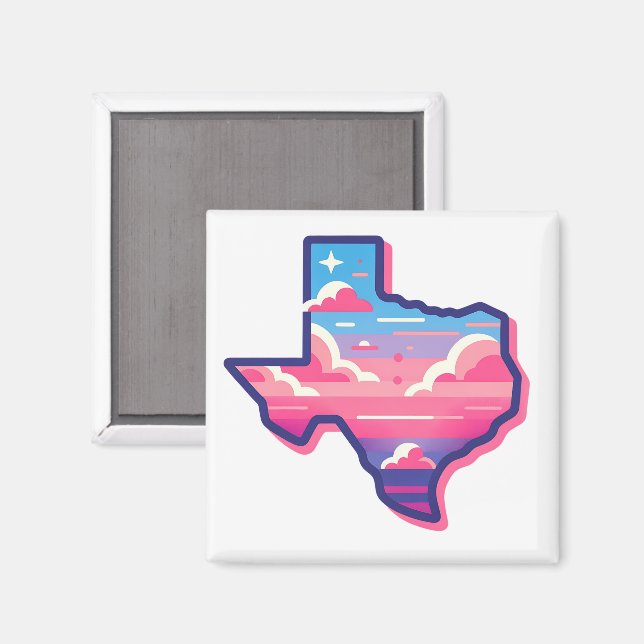 Aimant Cieux de barbe à papa rose et bleu du Texas (Recto/Verso)