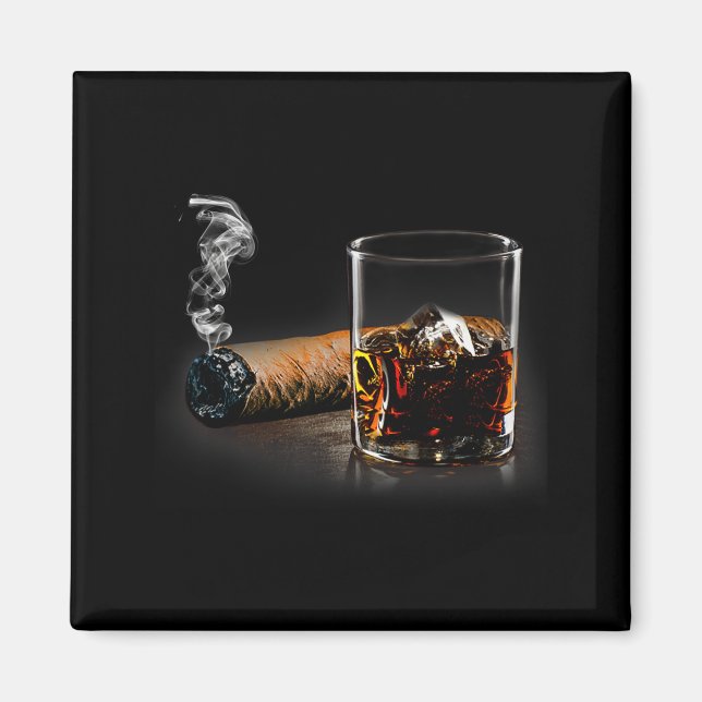 Aimant Cigare et bourbon, excellent cadeau pour les amate (Devant)