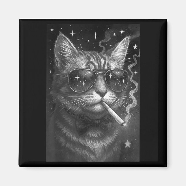 Aimant Cigarette Kitten Drôle Fumer Chat Mème Bra Stupide (Devant)