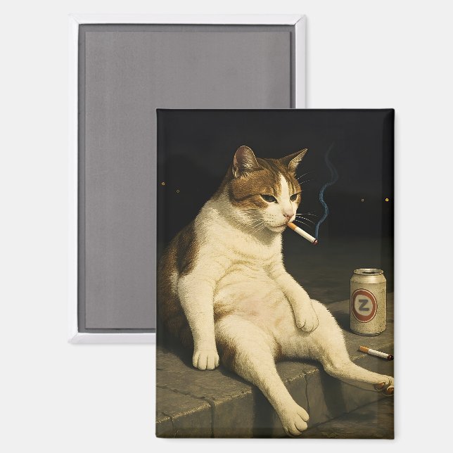 Aimant Cigarette Kitten Funny Smoking Cat Gen Z Meme (Recto/Verso)