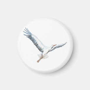 Aimant cigogne blanche volant