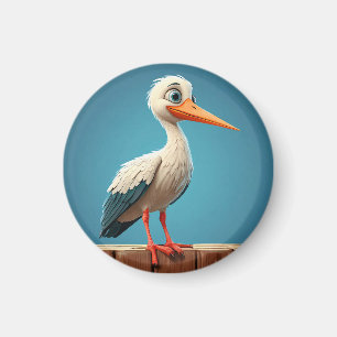 Aimant Cigogne de dessin animé aux yeux brillants sur une