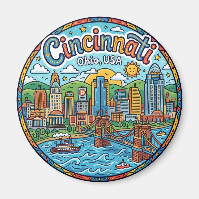 Aimant Cincinnati Skyline, Ohio, États-Unis Ohio (Devant)