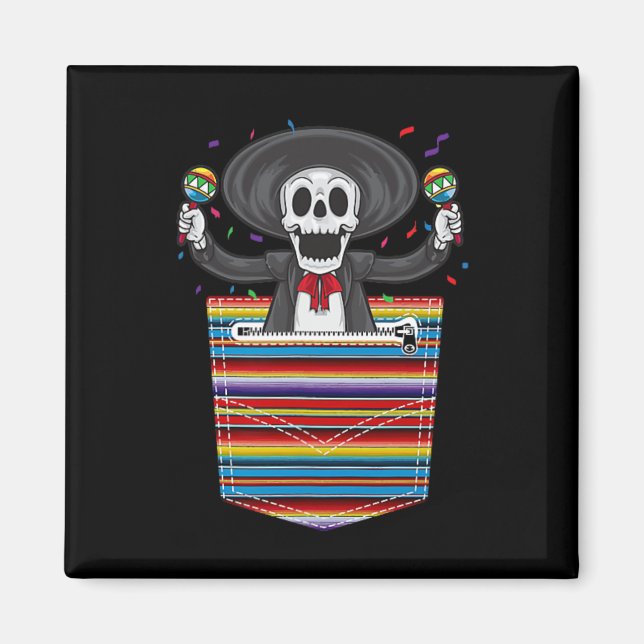 Aimant Cinco De Mayo 2025 Calaca Poche Blanche Serape Me (Devant)