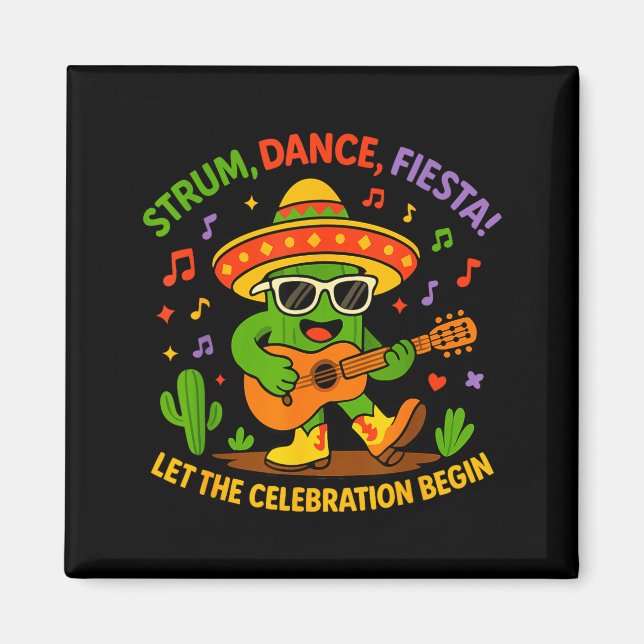 Aimant Cinco de mayo cactus drôle chapeau gratter danseCi (Devant)