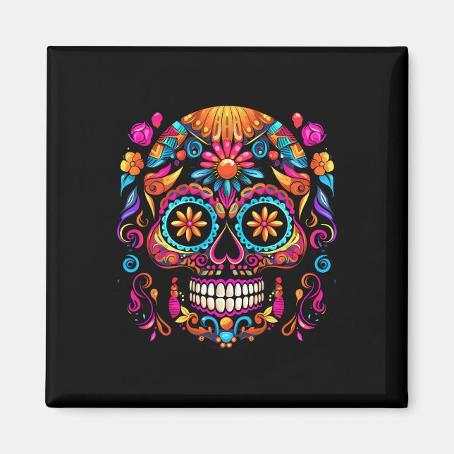 Aimant Cinco De Mayo Crâne de Sucre Dia De Los Muertos Jo (Devant)