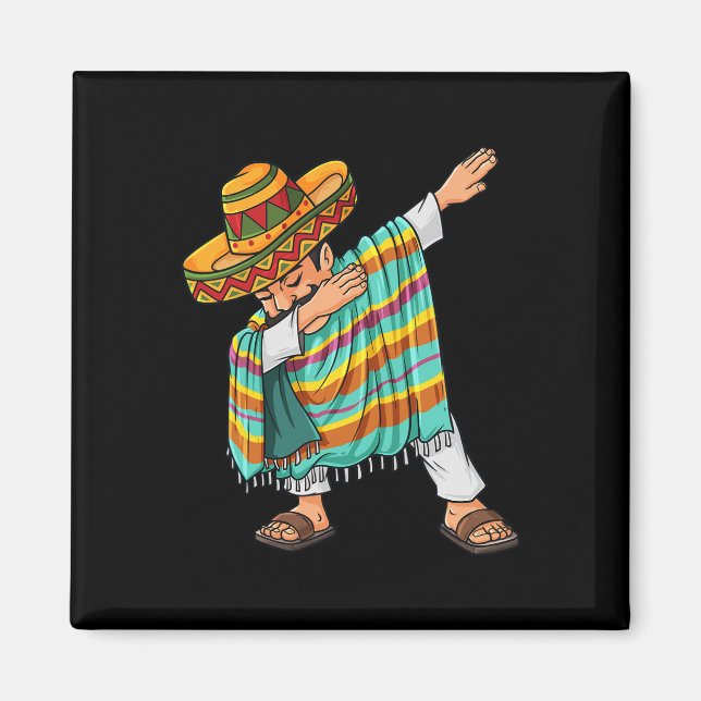 Aimant Cinco de Mayo Dabbing Poncho Sombrero Amusant mexi (Devant)