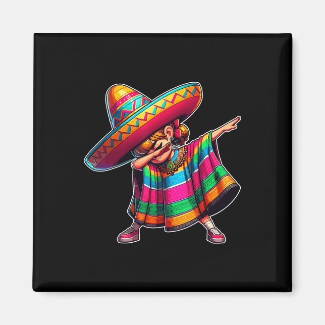 Aimant Cinco De Mayo Dabbing Poncho Sombrero Dab Mexicain (Devant)