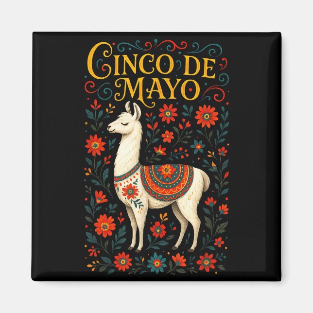 Aimant Cinco de mayo - lama fête célébration art  (Devant)
