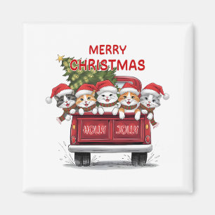 Aimant Cinq chats de Noël joyeux camion rouge