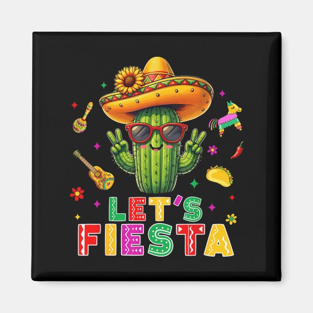 Aimant Cinq mai cactus mexicain drôle fiestaCinc (Devant)