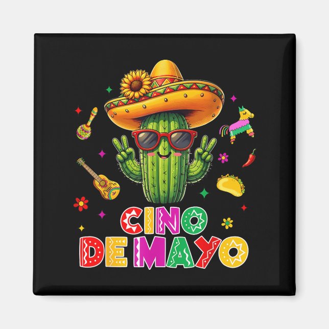 Aimant Cinq mai cactus mexicain drôle let's fiestaCinc (Devant)