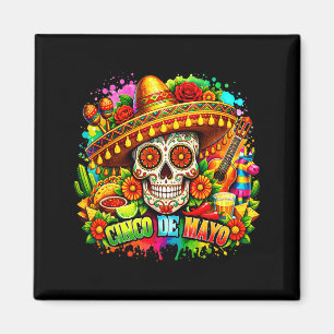 Aimant Cinq mai fête chapeaux mexicain crâne en sucre