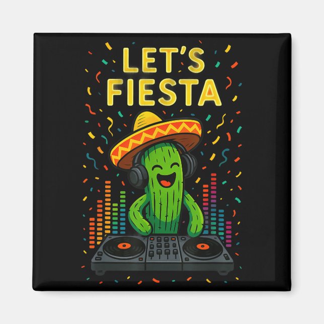 Aimant Cinq mai fête mexicaine cactus drôle de letsCinco (Devant)