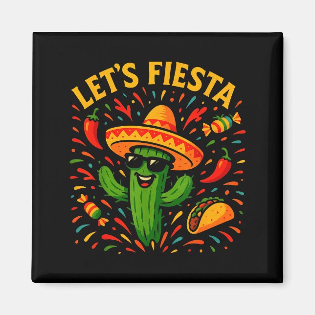 Aimant Cinq mai fête mexicaine cactus drôle de letsCinco (Devant)