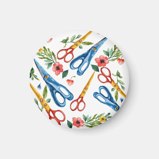 Aimant Ciseaux à l'aquarelle & motif sans fin de fleurs s