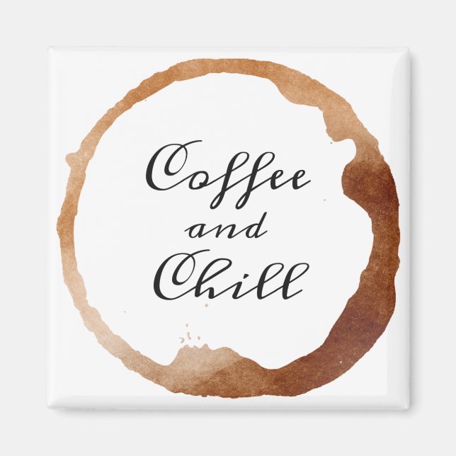 Aimant Citation café et froid sur une tache de café desig (Devant)