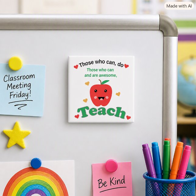 Aimant Citation de citation de pomme rouge mignonne pour  (A magnet with a cute apple & says, "Those who can, do.  Those who can and are awesome, teach.")