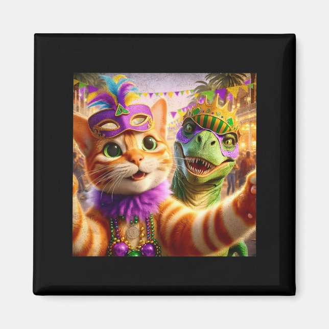 Aimant Citation de dinosaure de chat de selfie Mardi Gras (Devant)