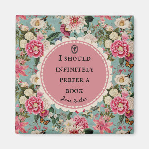 Aimant Citation de Jane Austen avec des fleurs vintage