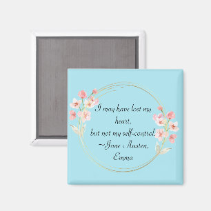 Aimant Citation de Jane Austen Emma avec fleurs roses et 