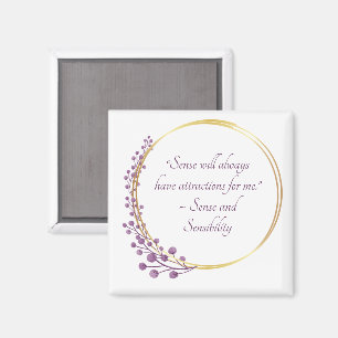 Aimant Citation de Jane Austen Sense, Or avec Fleurs Viol