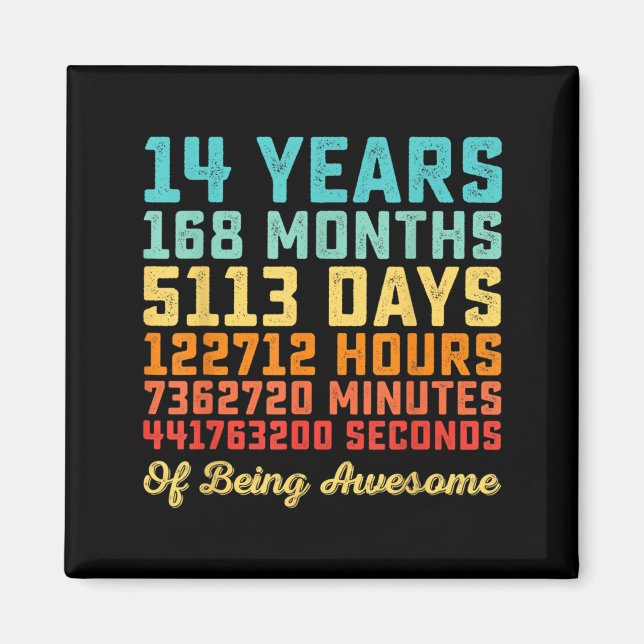 Aimant Citation drôle d'anniversaire 14 ans B-Day Math (Devant)