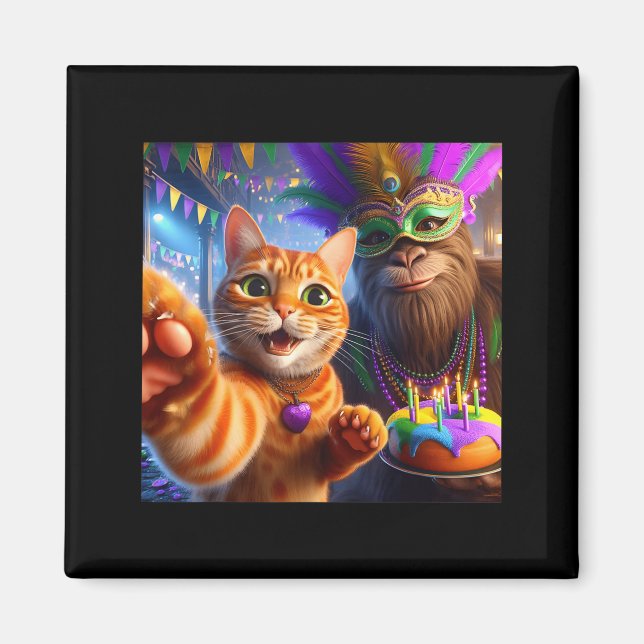 Aimant Citation drôle de Mardi Gras Chat Bigfoot Selfie _ (Devant)