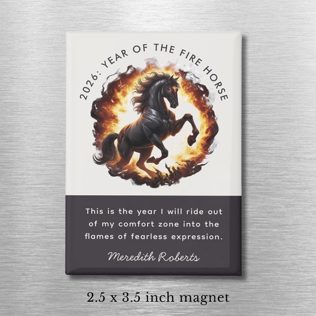 Aimant Citation motivante pour l'année 2026 du Cheval de  (2026 Year of the Fire Horse Motivational Quote 2.5 x 3.5 Inch Magnet)