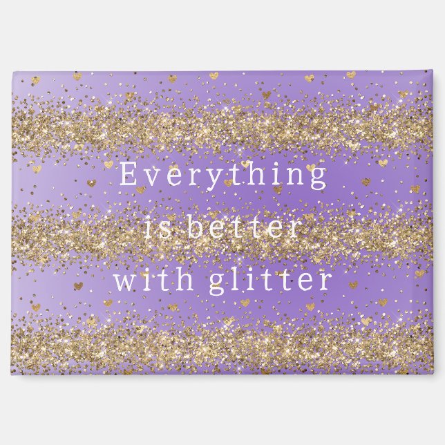 Aimant Citations de paillettes violettes avec coeurs doré (Recto)