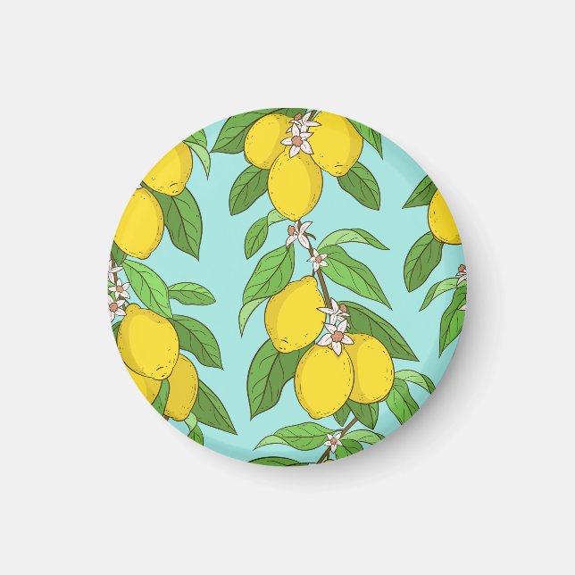 Aimant Citrons, Arrière - plan Bleu Vibrant sans couture. (Devant)