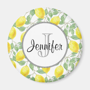 Aimant Citrons jaunes avec Monogramme Motif vert