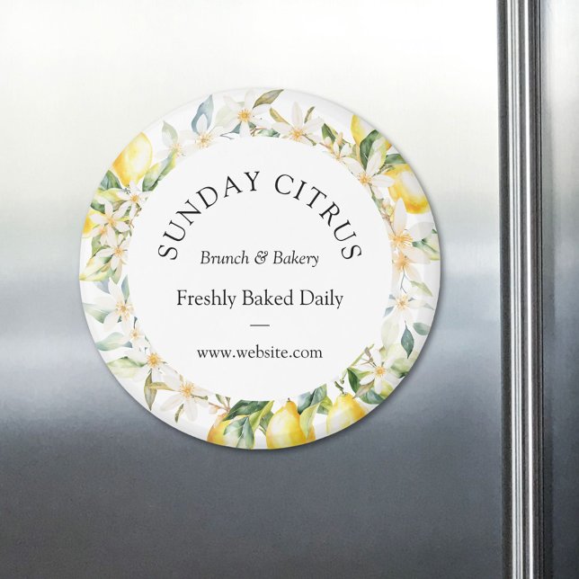 Aimant Citrons jaunes et fleurs blanches Courbe florale (In situ)