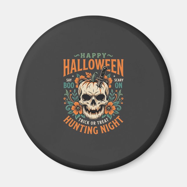 Aimant Citrouille Crâne Halloween Chasse Nuit Design_1 (Devant)