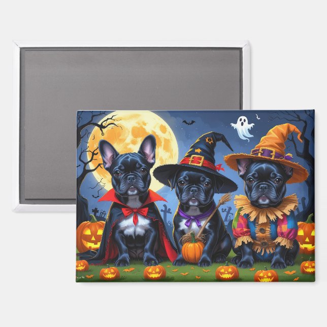 Aimant Citrouille de Bulldogs de France noire Halloween d (Recto/Verso)
