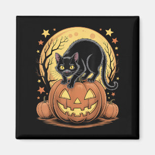 Aimant Citrouille de chat noir rétro drôle Halloween