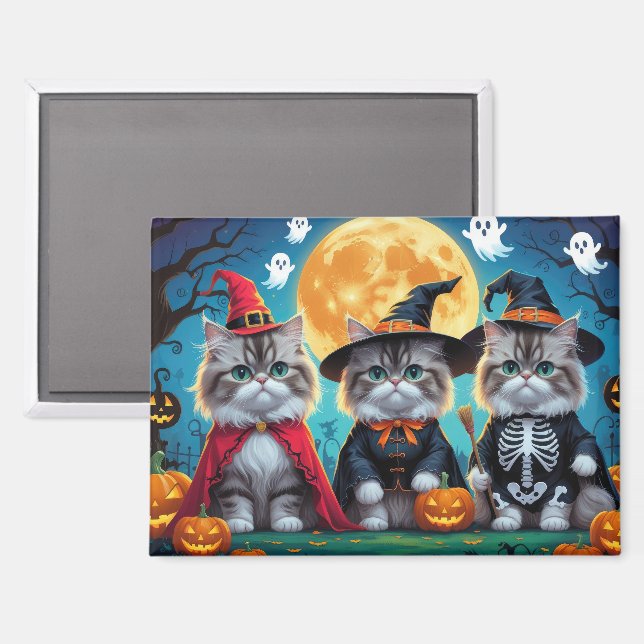 Aimant Citrouille de chats perses Halloween drôle (Recto/Verso)