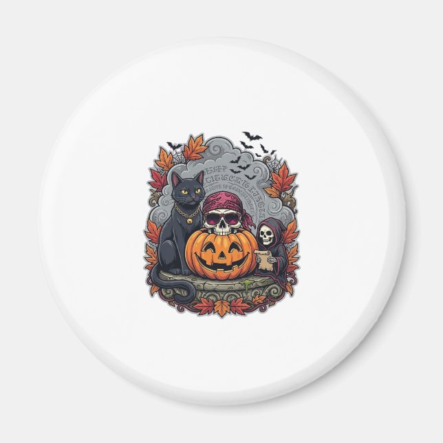 Aimant Citrouille de Halloween Chat Crâne Faucheuse Autom (Devant)