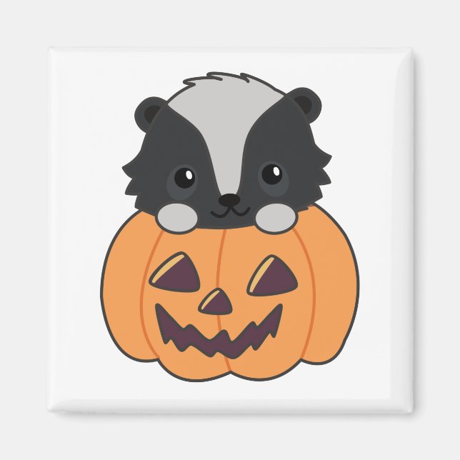 Aimant Citrouille de peau mignon Skunks heureux Halloween (Devant)