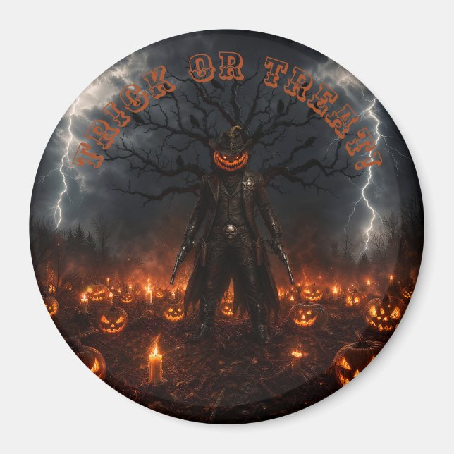 Aimant Citrouille de sheriff cowboy Halloween effrayant é (Devant)