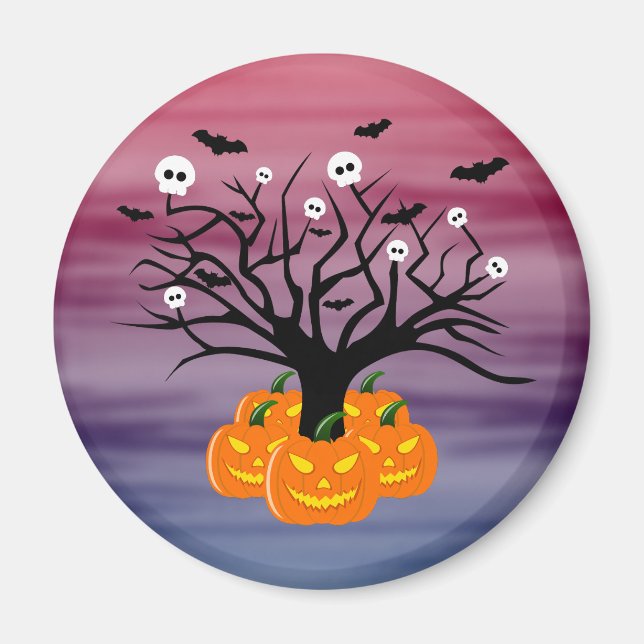 Aimant Citrouille d'Halloween Jack o' Lantern Arbre Mort (Devant)