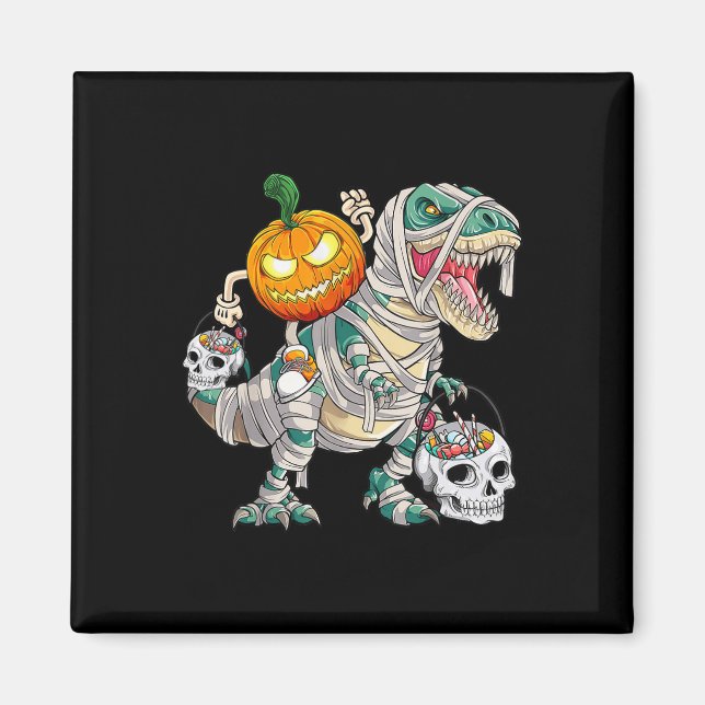 Aimant Citrouille équitation Mummy Dinosaur T rex Hallowe (Devant)