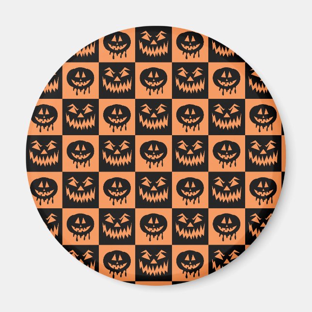 Aimant Citrouille Halloween Face Fantôme Motif Éffrayant (Devant)