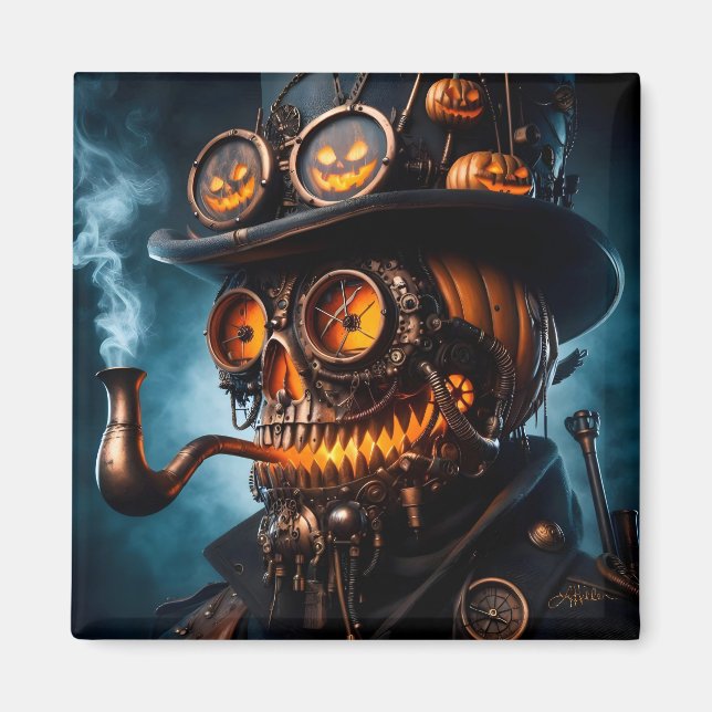 Aimant Citrouille Jack-O-Lantern Steampunk Gothique Hallo (Devant)