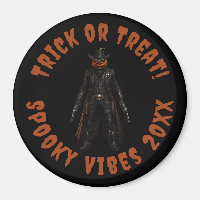 Aimant Citrouille sinistre Sheriff Cowboy Jack-o'-Lantern (Devant)