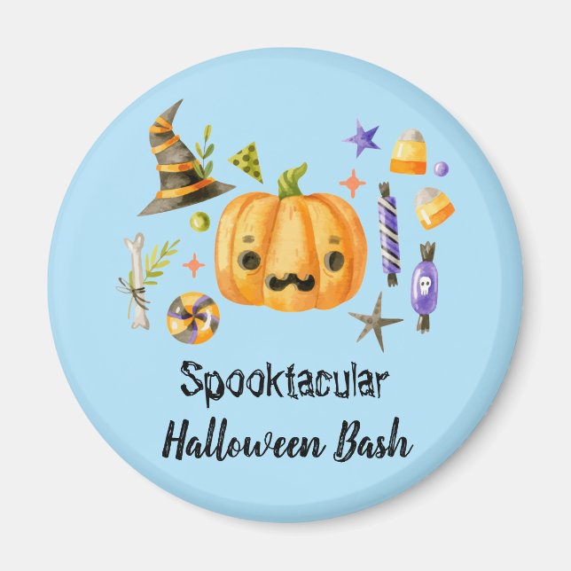 Aimant Citrouille Spooktacular Halloween Bash Party Bleu (Devant)