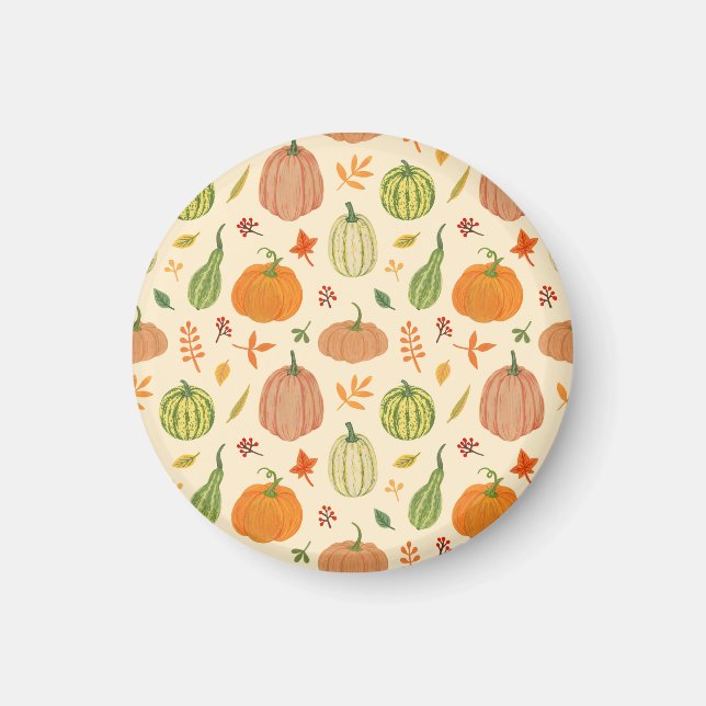 Aimant Citrouille vert et orange, motif sans soudure. (Devant)